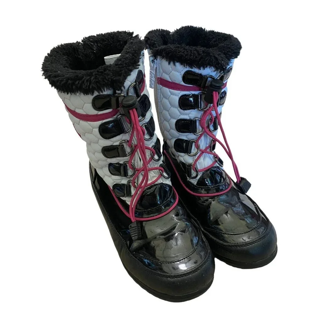 Totes Toasty White Girls Snow Boot in Black, Pink and White Sz 4 - Picture 3 of 10